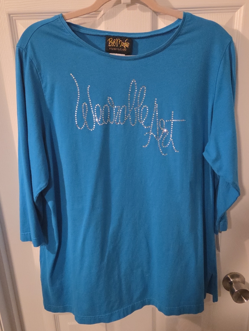 Bob Mackie Woman's Turquoise Rhinestone Long Sleeve Tee Size 1X